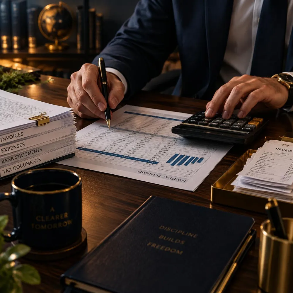 Financial records being organized at a desk